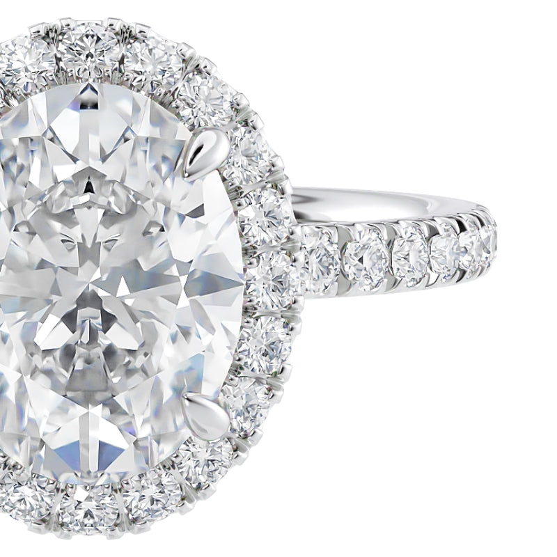 1.5 carat lab grown diamond halo style engagement ring.