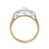 Oval natural diamond 3 stone engagement ring with pear shaped side stones 18ct gold side view.