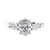 Oval natural diamond 3 stone engagement ring with pear shaped side stones white gold front view.