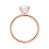 1.50 carat laboratory grown diamond solitaire engagement ring with diamond band rose gold side view.