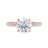 1.50 carat laboratory grown diamond solitaire engagement ring with diamond band rose gold front view.