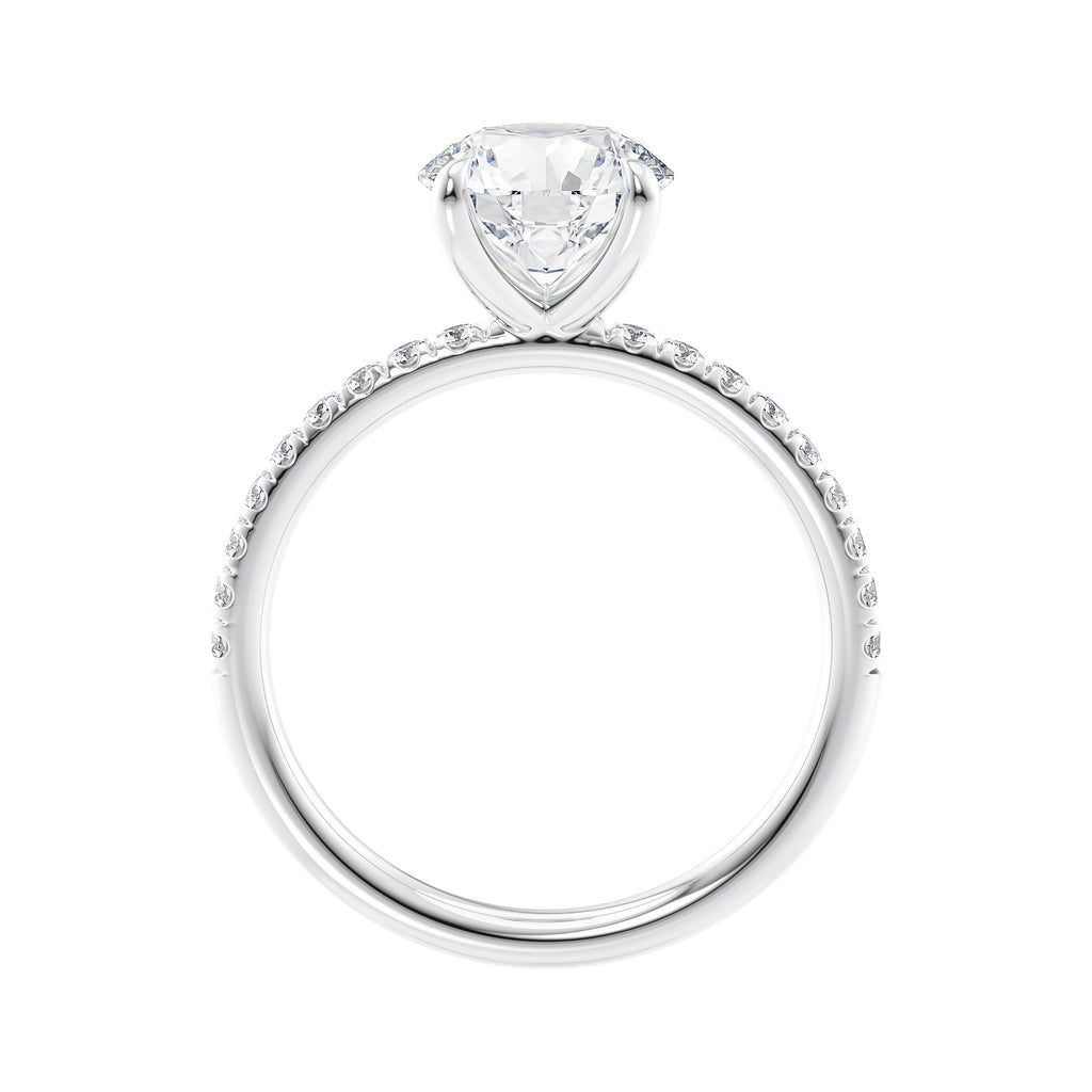 1.50 carat laboratory grown diamond solitaire engagement ring with diamond band white gold side view.