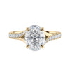 Oval diamond engagement ring with diamond set twist style band 18ct gold front view.