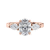 Lab grown diamond Oval trilogy with pear cut sides 18ct rose gold front view.