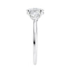 Laboratory grown diamond oval three stone diamond engagement ring with round side stones 18ct white gold end view.