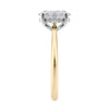 Lab grown diamond oval solitaire engagement ring with hidden halo 18ct gold end view.