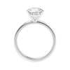 Round brilliant solitaire natural diamond engagement ring in white gold side view.