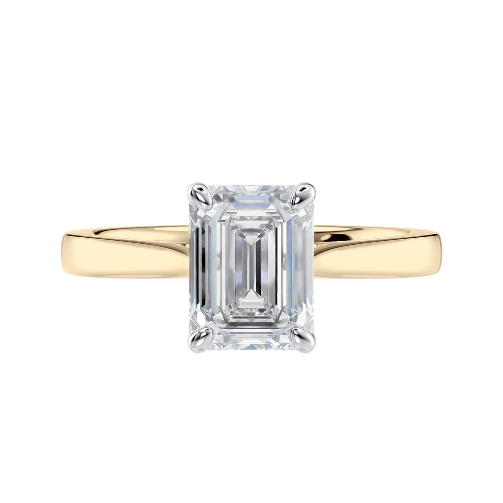 1.50ct emerald cut diamond engagement ring 18ct gold front view.