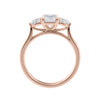 1 carat emerald cut with pear cut sides diamond engagement ring 18 rose gold side view.