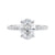 Oval diamond engagement ring with diamond band white gold front view.