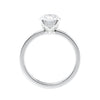 Lab grown oval diamond solitaire engagement ring with contemporary setting white gold side view.