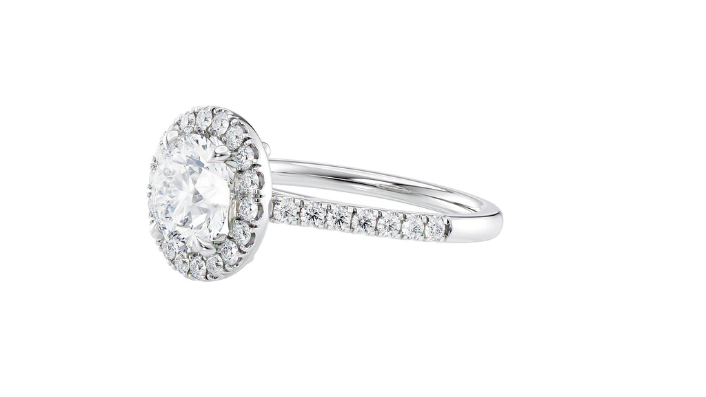 Round Halo Classic Diamond Band Engagement Ring