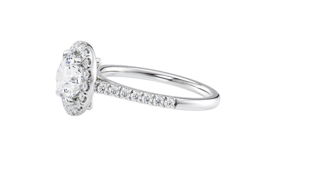 Round Halo Classic Diamond Band Engagement Ring