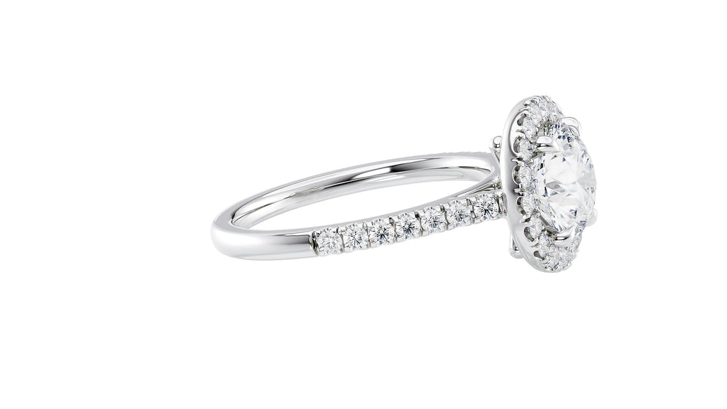Round Halo Classic Diamond Band Engagement Ring