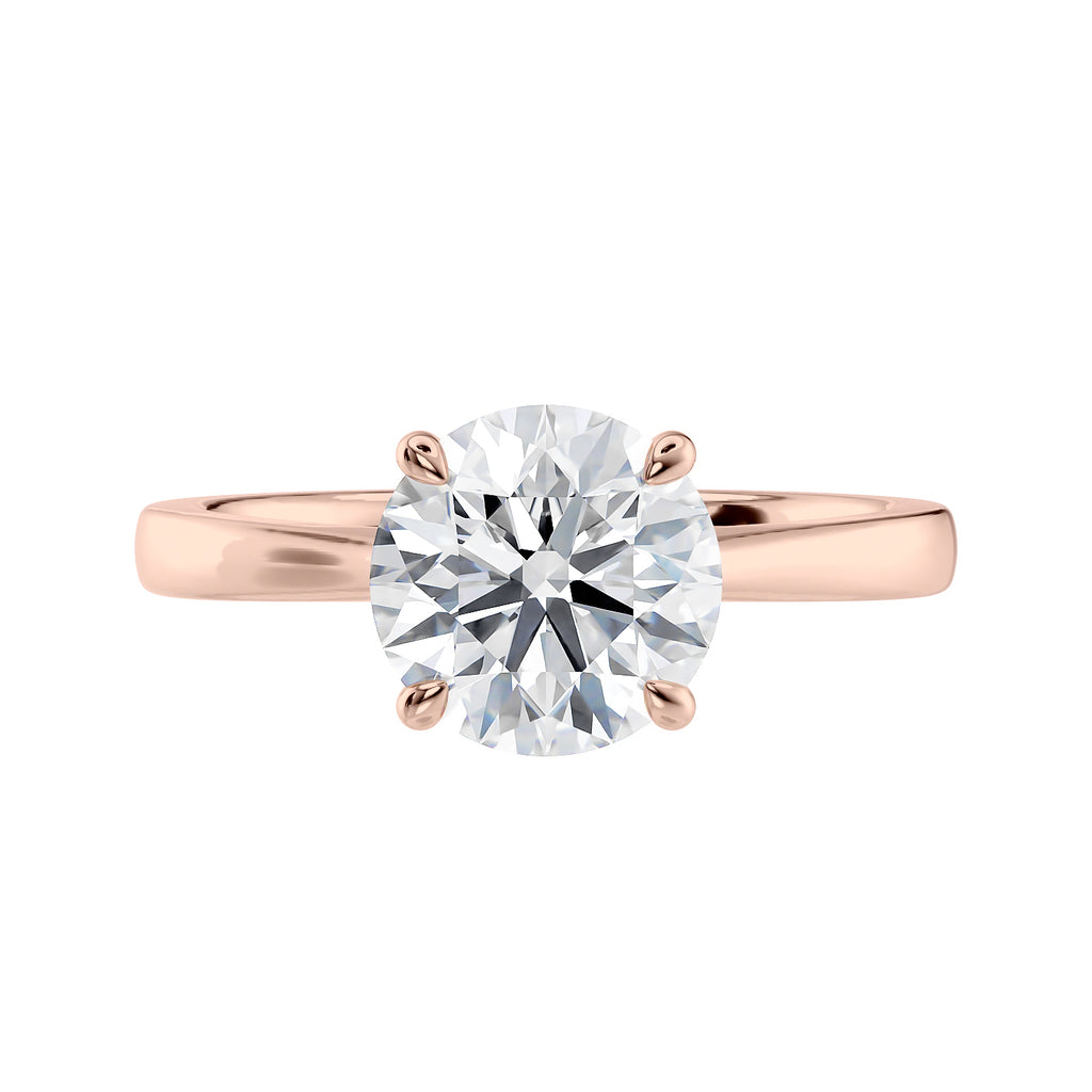 Laboratory grown round diamond engagement ring rose gold front view.