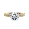 Round natural diamond 18ct gold tapered band engagement ring front view.