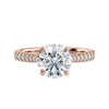 Round natural diamond 18ct rose gold tapered band engagement ring front view.