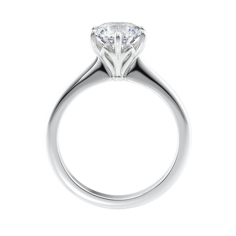 6 claw solitaire lab grown diamond engagement ring white gold side view.