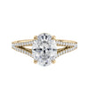 Oval laboratory grown diamond with diamond split band engagement ring 18ct gold front view.