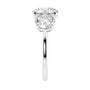 Round 2.50 carat 3 stone lab diamond engagement ring white gold end view.