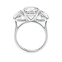 Round 2.50 carat 3 stone lab diamond engagement ring white gold side view.