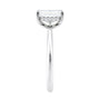 Emerald cut lab grown diamond hidden halo engagement ring white gold end view.