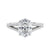 Oval cut diamond engagement ring with diamond set split band white gold front view.