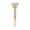Natural round solitaire with a diamond band gold end view.