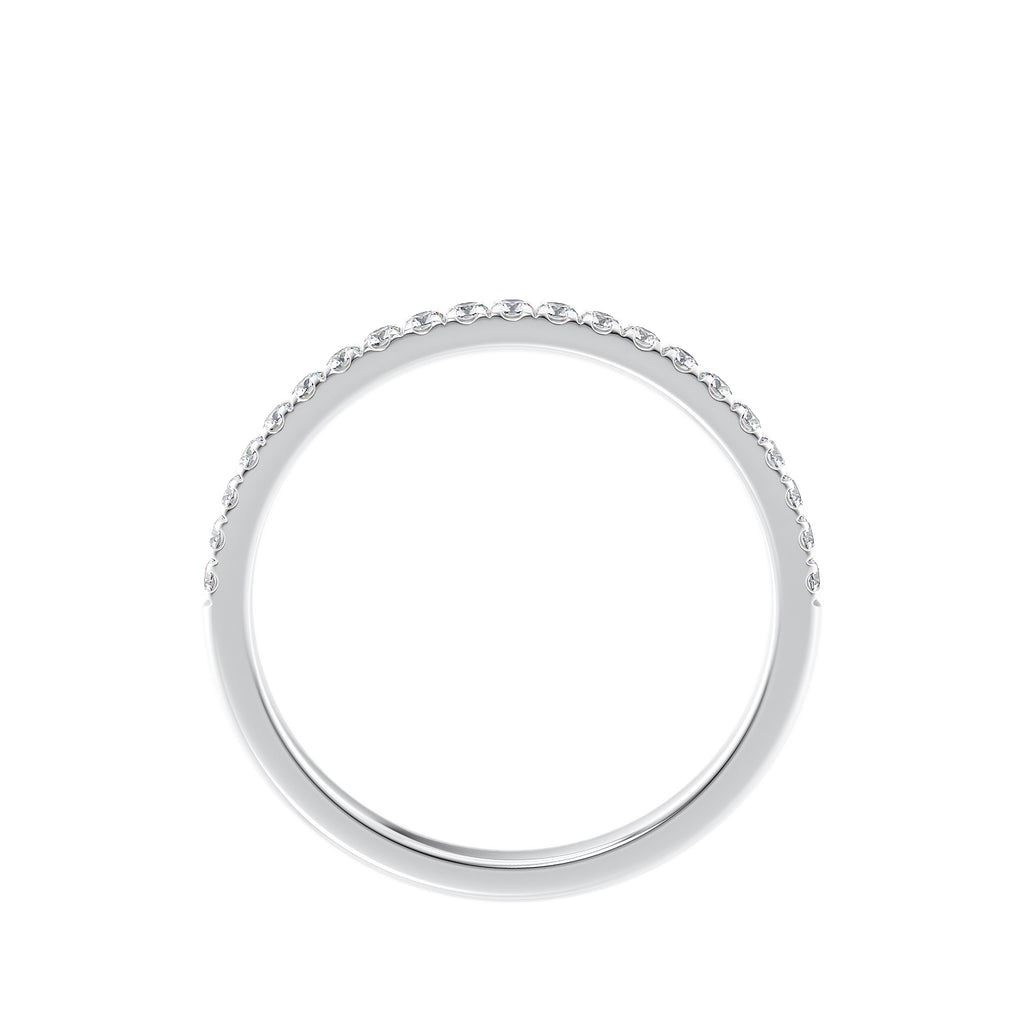 2mm 18ct white gold diamond set wedding band side view.
