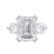 Emerald cut 3 stone diamond engagement ring 18ct white gold front view.