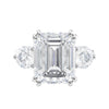 Emerald cut 3 stone diamond engagement ring 18ct white gold front view.
