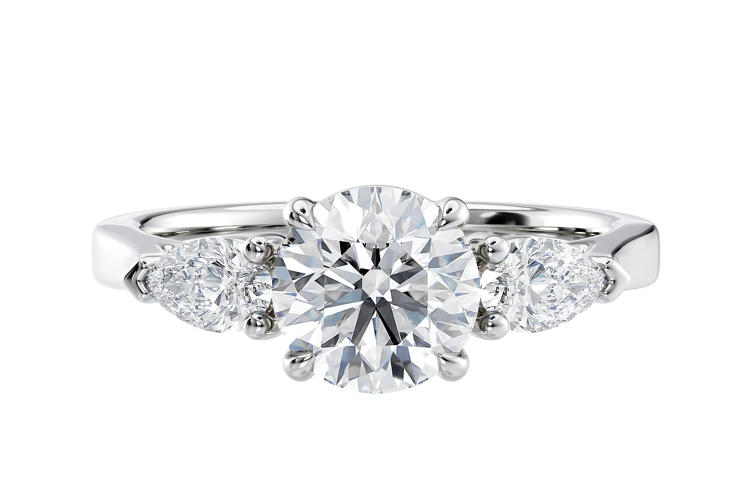 3 stone diamond engagement ring with pear shoulders
