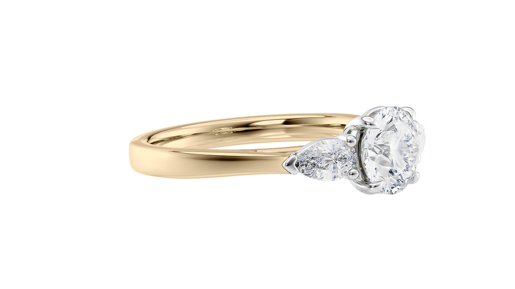 Round and Pear Cut 3 Stone Diamond Engagement Ring