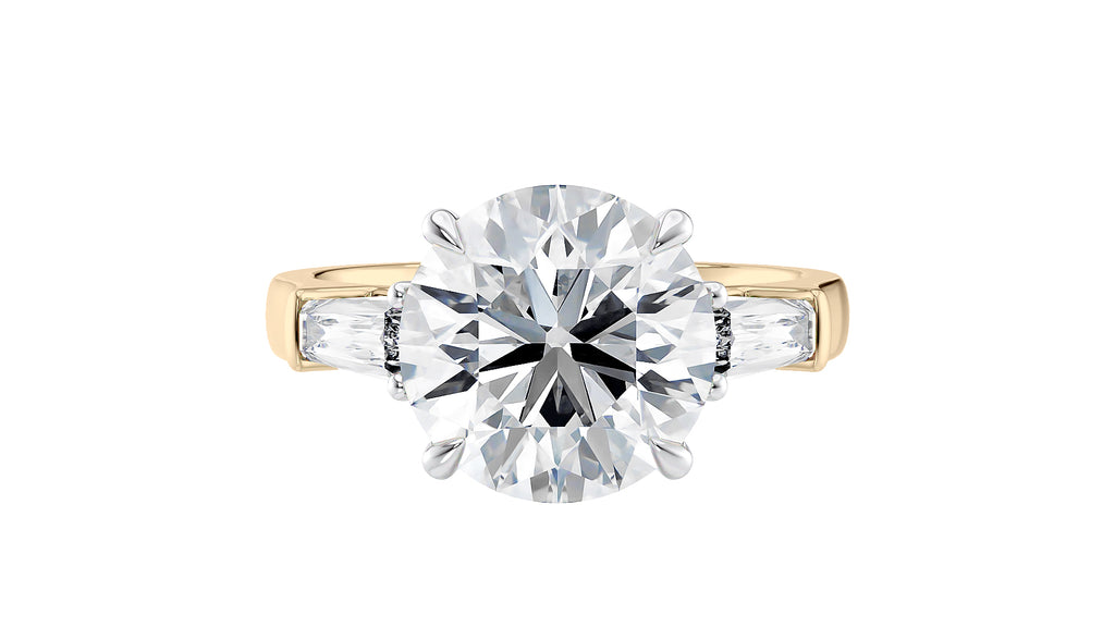 Round Brilliant Lab Grown Diamond Engagement Ring with Tapered Baguette Side Stones