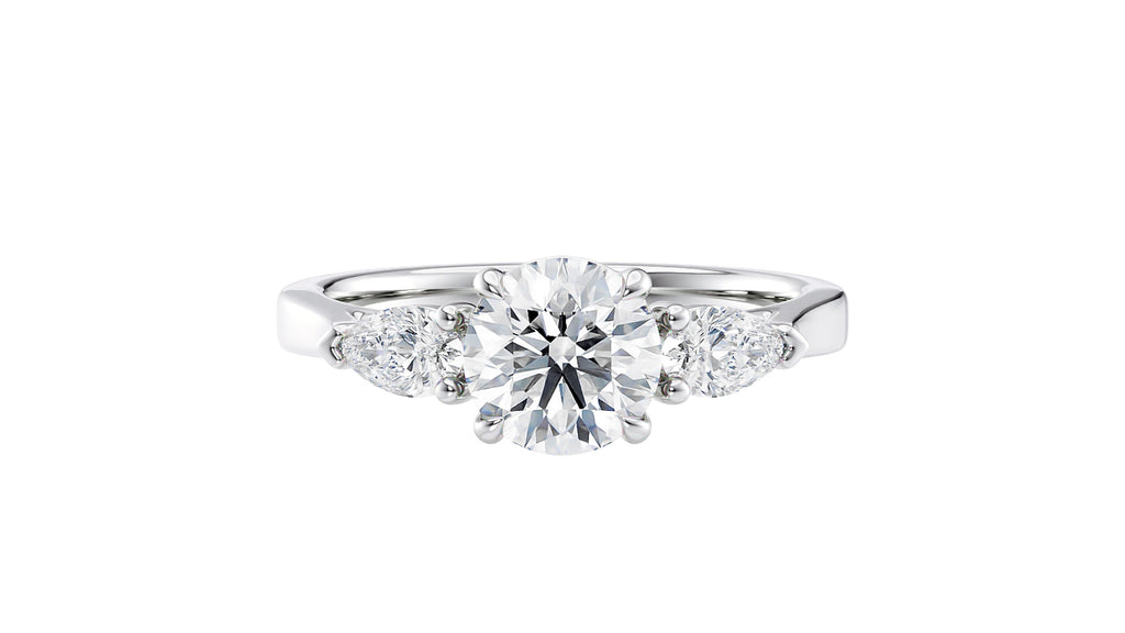Round and Pear Cut 3 Stone Lab Grown Diamond Engagement Ring