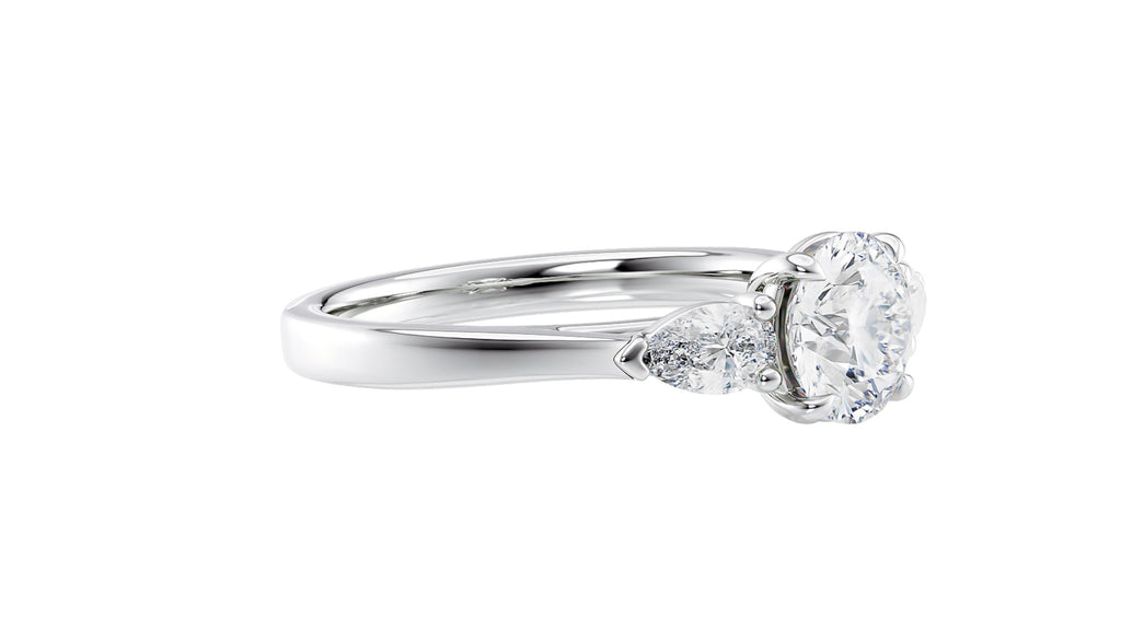 Round and Pear Cut 3 Stone Diamond Engagement Ring