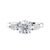 Round 3 stone natural diamond engagement ring with pear shoulders in white gold front view 