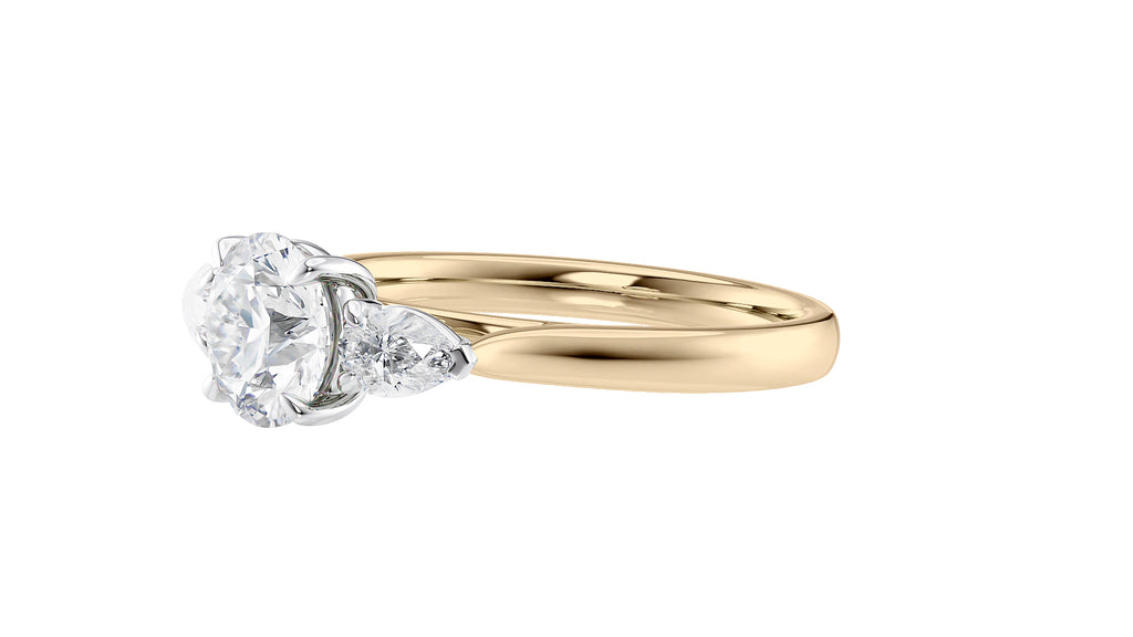 Round and Pear Cut Trilogy Diamond Engagement Ring
