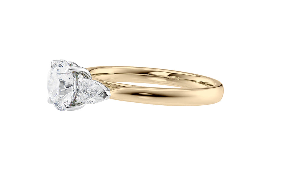 Round and Pear Cut Trilogy Diamond Engagement Ring