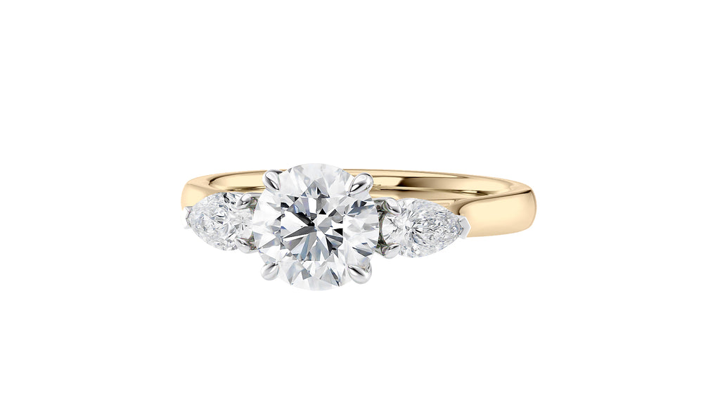 Round and Pear Cut Trilogy Diamond Engagement Ring