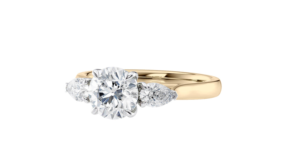 Round and Pear Cut Trilogy Diamond Engagement Ring