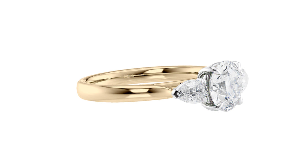 Round and Pear Cut Trilogy Diamond Engagement Ring
