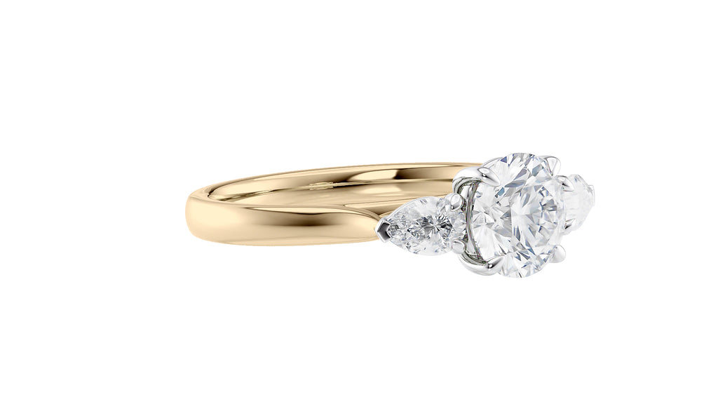 Round and Pear Cut Trilogy Diamond Engagement Ring