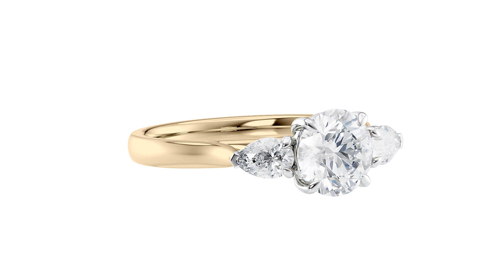 Round and Pear Cut Trilogy Diamond Engagement Ring