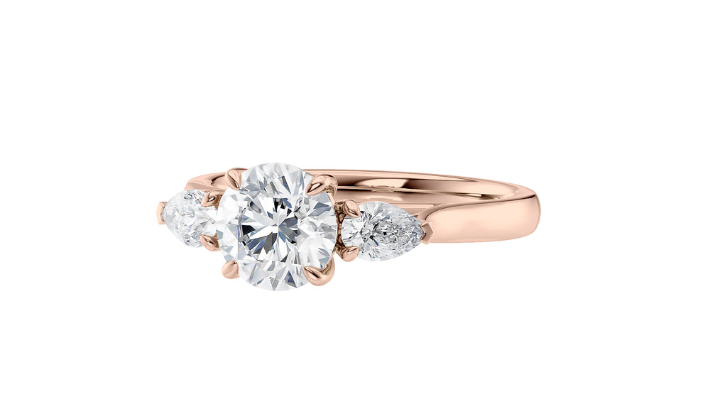 Round and Pear Cut Trilogy Diamond Engagement Ring