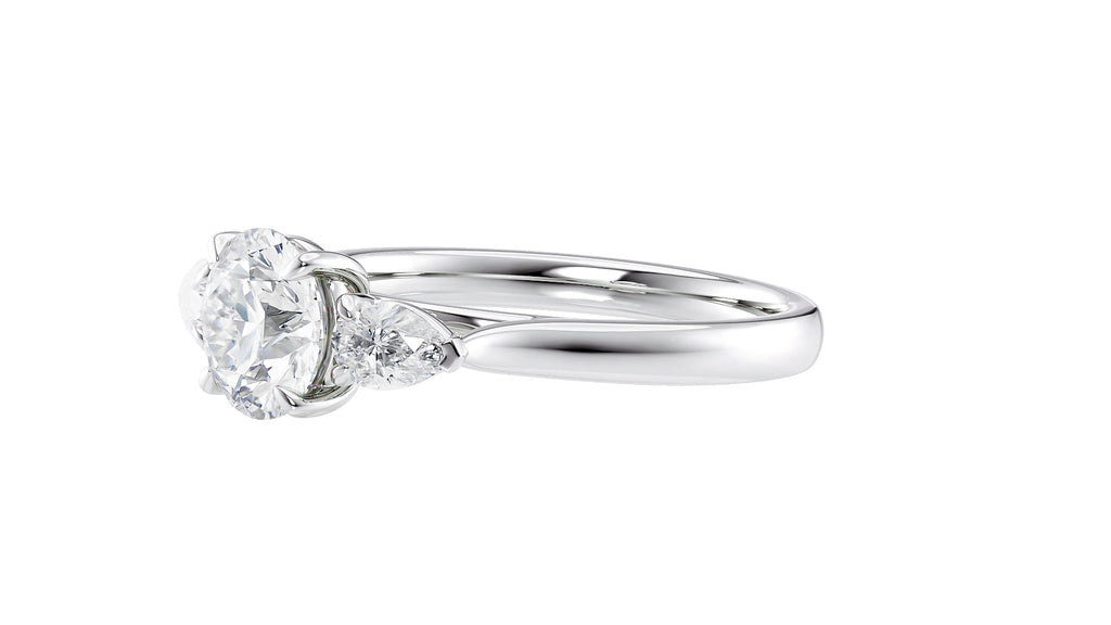 Round and Pear Cut Trilogy Diamond Engagement Ring