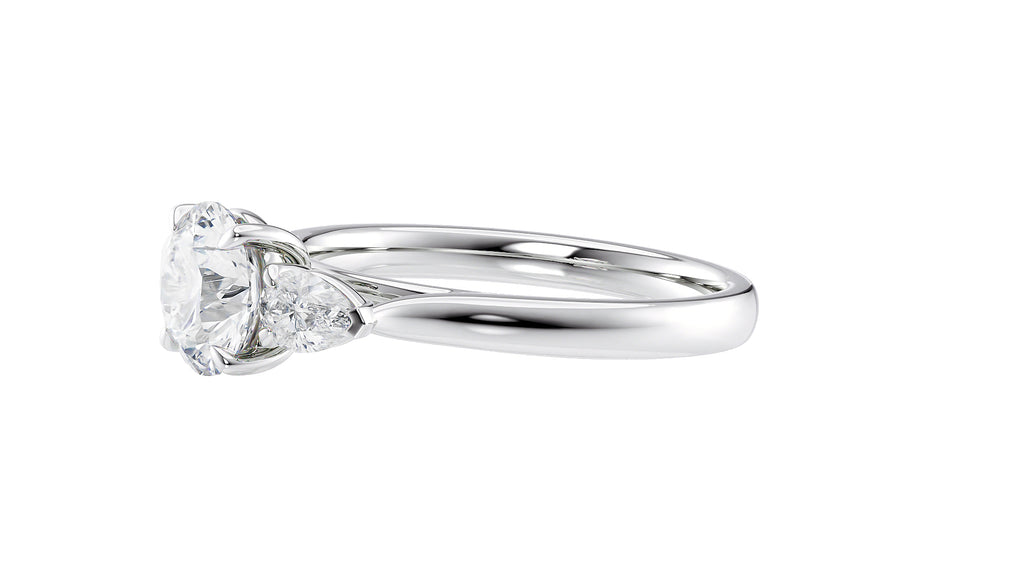Round and Pear Cut Trilogy Diamond Engagement Ring