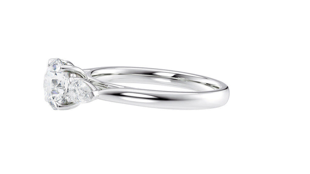Round and Pear Cut Trilogy Diamond Engagement Ring
