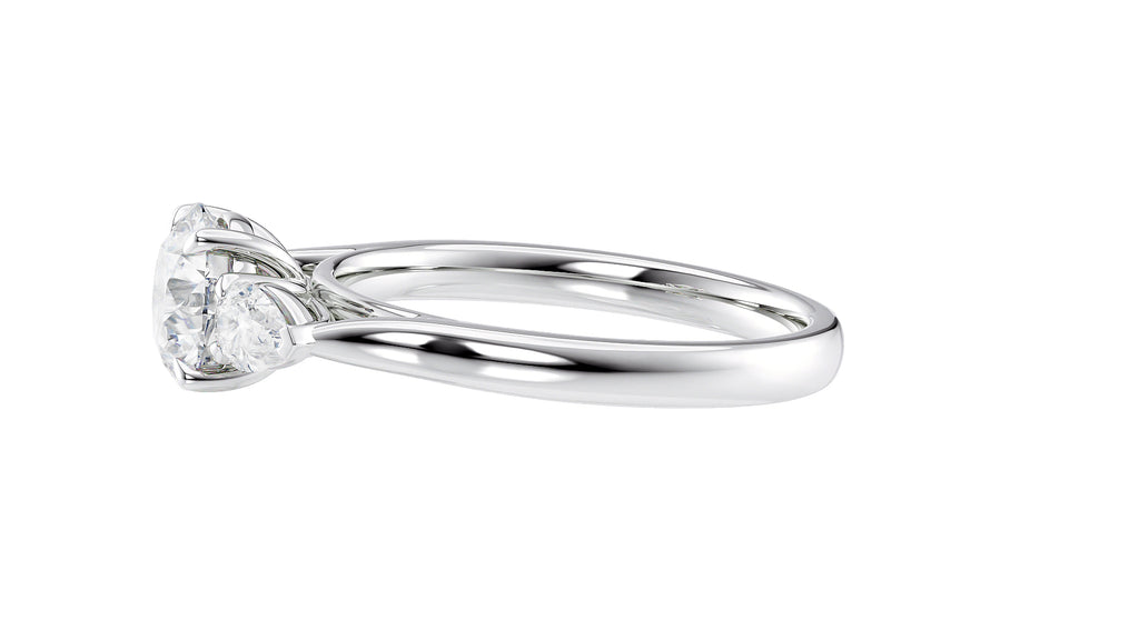 Round and Pear Cut Trilogy Diamond Engagement Ring