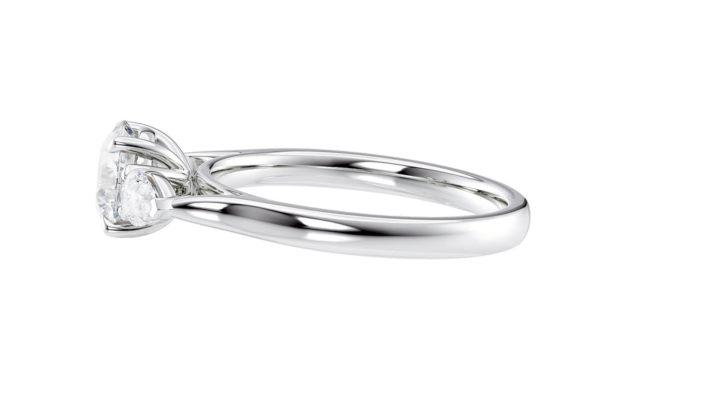 Round and Pear Cut Trilogy Diamond Engagement Ring